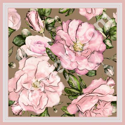 jilbab segi 4 motif bunga mawar pink daun
